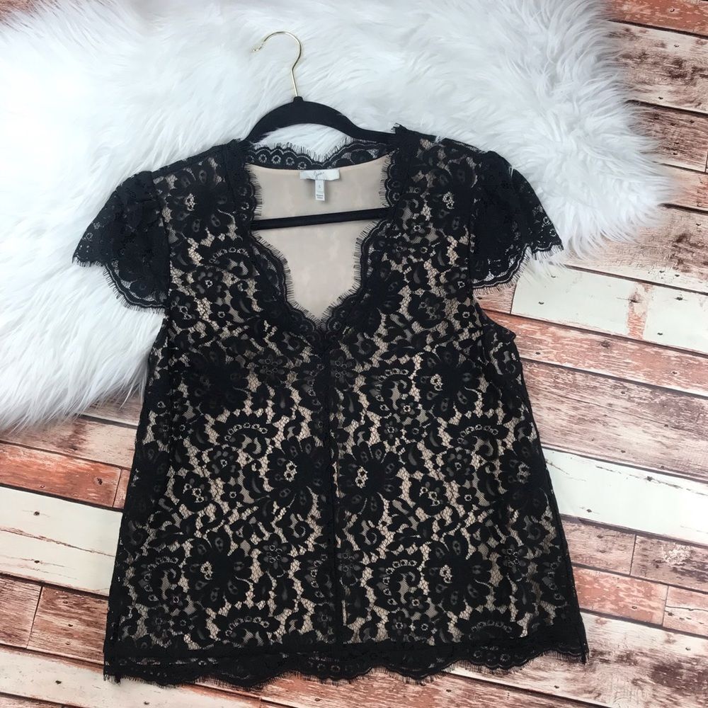 Joie black laced cap sleeve blouse whimsical goth fairy‎ witchy